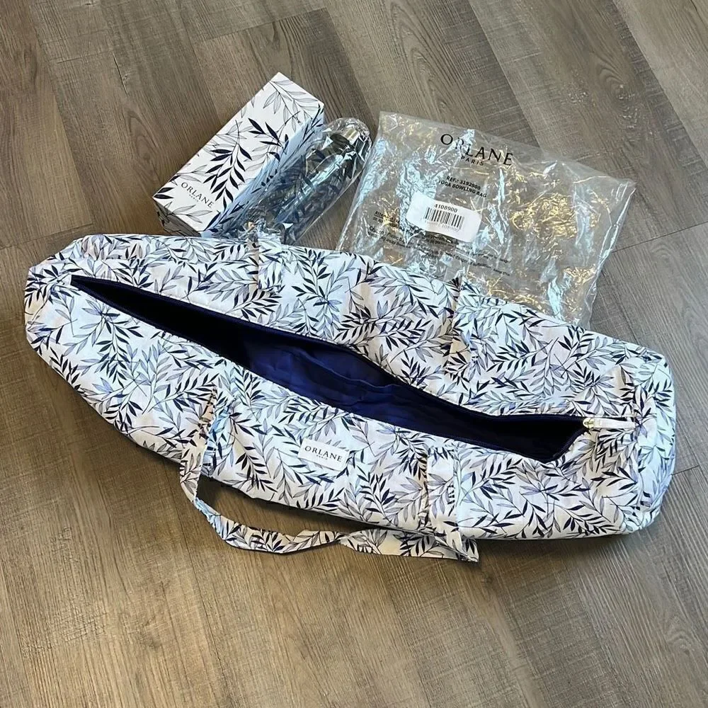 Orlane Paris Yoga Bowling Bag Workout Cosmetic Bag Blue White Floral New